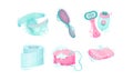 Personal Hygiene Items with Shower Puff and Toilet Paper Vector Set Royalty Free Stock Photo