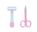 Personal hygiene scissors and razor vector concept