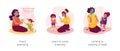 Personal hygiene skills in early education isolated cartoon vector illustration set