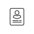 Personal info data icon vector isolated, line outline user, profile card details symbol, my account pictogram idea