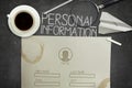 Personal information form concept on black Royalty Free Stock Photo