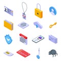 Personal information icons set, isometric style Royalty Free Stock Photo