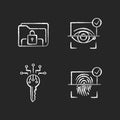 Personal information protection chalk white icons set on black background Royalty Free Stock Photo