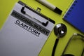 Personal Injury Claim Form on the Document with yellow background. Healthcare or Medical concept