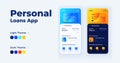Personal loans app cartoon smartphone interface vector templates set Royalty Free Stock Photo