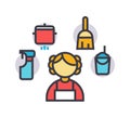 Personal maid, housekeeping woman, cleaning service flat line illustration, concept vector icon Royalty Free Stock Photo