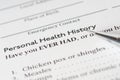 Personal medical history paper sheet Royalty Free Stock Photo