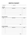 Personal monthly budget planner template on white. Vector illustration