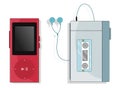 Music player one analog with soft blue colors and the other digital in red