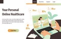Personal online healthcare concept with doctor doing a consultation. Landing modern page template illustration. - Vector