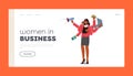 Personal Productivity Landing Page Template. Effective Business Woman Managing Multiple Tasks. Multitasking, Management