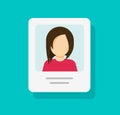 Personal profile document with photo id or my account vector icon isolated, flat cartoon paper card with person details Royalty Free Stock Photo