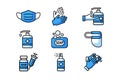 Personal protection equipment icons. Coronavirus, covid 19 prevention items Royalty Free Stock Photo