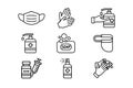 Personal protection equipment icons. Coronavirus, covid 19 prevention items Royalty Free Stock Photo