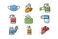 Personal protection equipment icons. Coronavirus, covid 19 prevention items Royalty Free Stock Photo