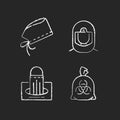 Personal protective equipment chalk white icons set on black background