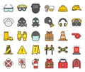 Personal Protective equipment and firefighter equipment icon, filled outline