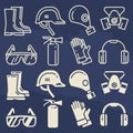 Personal protective equipment icons set - safety work protection elements Royalty Free Stock Photo