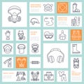 Personal protective equipment line icons. Gas mask, ring buoy, respirator, bump cap, ear plugs and safety work garment Royalty Free Stock Photo