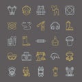 Personal protective equipment line icons. Gas mask, ring buoy, respirator, bump cap, ear plugs and safety work garment Royalty Free Stock Photo