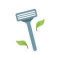 Personal razor with leaves. Sustainable lifestyle, zero waste, ecological concept. Vector illustration in cartoon style