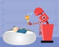 Domestic Robot playing with happy infant baby. Royalty Free Stock Photo