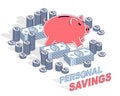 Personal Savings concept, Piggy Bank with dollar stacks and cent Royalty Free Stock Photo