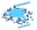 Personal Savings concept, Piggy Bank with dollar stacks and cent Royalty Free Stock Photo