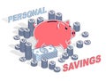 Personal Savings concept, Piggy Bank with dollar stacks and cent Royalty Free Stock Photo
