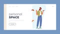 Personal Space Landing Page Template. Man Drawing Protective Border Around Himself, Creating A Boundary Of Safety