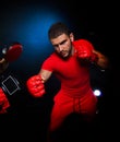 Personal trainer man coach and man exercising boxing