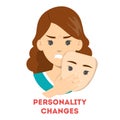 Personality changes concept. Woman hide an emotion