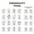 Personality types vector illustration. BW outlined person profile symbols. Royalty Free Stock Photo