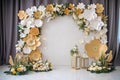 Personalized decoration of wedding day with flowers, maternity, 3D for photography in the photo studio