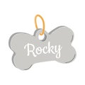 A personalized pet tag. A bone-shaped tag with an address and a name for dogs. A simple flat vector illustration