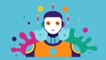 Personalized Portrait Creation A stylized robot creating a unique digital portrait of a person with colorful splashes