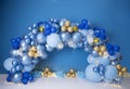 Personalized romantic decoration with colorful balloon arch, lights and for first birthday