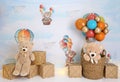 Personalized romantic decoration with colorful balloons, teddy bears and lights for 1st birthday