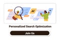 Personalized search optimization concept AI technology magnifying glass people analyzing data colorful elements modern Royalty Free Stock Photo