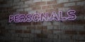 PERSONALS - Glowing Neon Sign on stonework wall - 3D rendered royalty free stock illustration