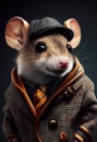 The personification of animal features. A mouse dressed in stylish human clothes. Standing confidently and decisively.