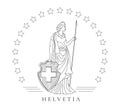 Personified symbol of Switzerland called Helvetia, graphic illustration in line tehnique Royalty Free Stock Photo