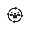 Personnel change concept black icon design. People staff and arrows cycle sign. Teamwork symbol. Social network insignia.