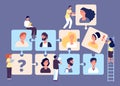 Personnel change concept. Recruiting, job search, human resource, employment agency vector illustration. Puzzle business