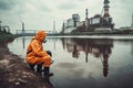 Personnel wearing a white chemical protective mask and radioactive protective suit testing the water