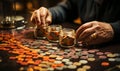 Person Putting Coins in Jar on Table