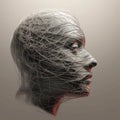 A persons head with a web of strings coming out of it ilrating the complex causes of Intrusive Thoughts. Psychology