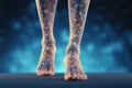 Persons Legs and Ankles Illuminated by Vibrant Glowing Lights, Legs with visualization of nerve endings, Joint problems concept,