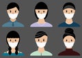 Persons Portrait Icon Set Wearing Medical Mask