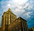 Perspecitive view of the 320 South Boston building in downtown Tulsa Oklahoma on a Stormy Day